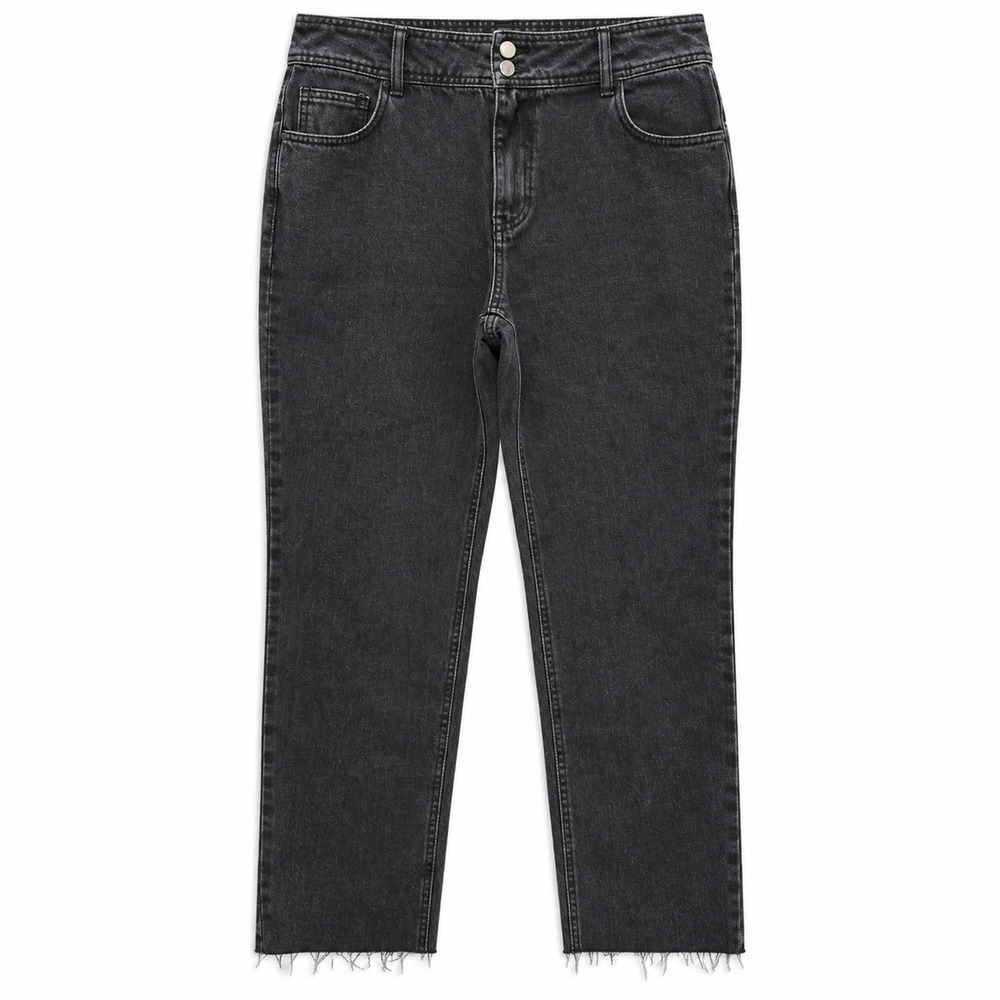 OAT New York Jeans Womens Size 8 Charcoal Gray High Rise Straight Raw Hem Denim